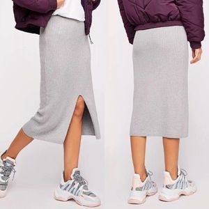 Free People Skyline Ribbed Midi Skirt Gray